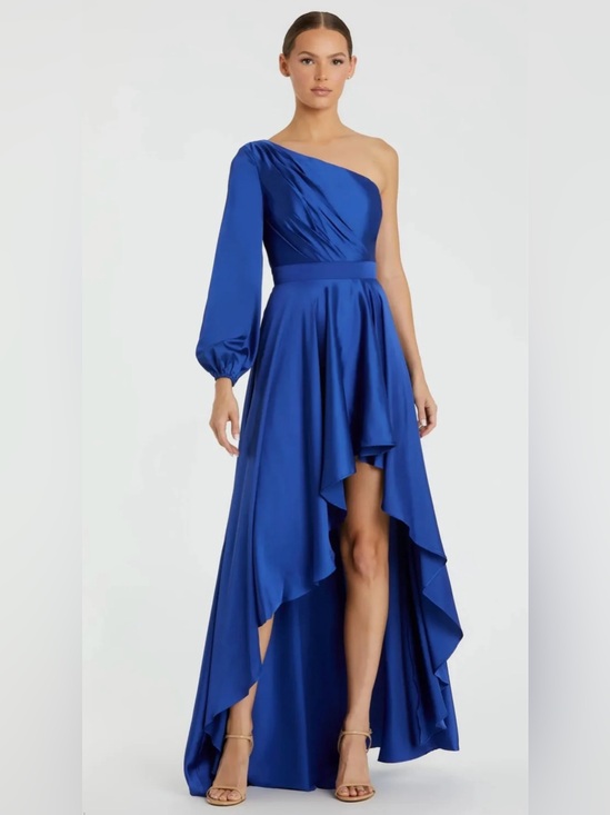 Mac Duggal Dresses & Skirts - Mac Duggal One-Shoulder Cobalt Blue High-Low Satin Gown